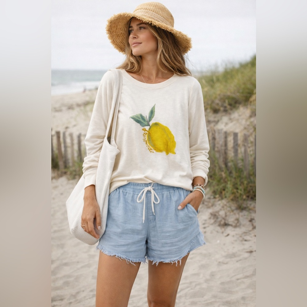 Anthropologie Reveries Lemonade Sweatshirt Balloon Sleeve Spring Italy Travel M